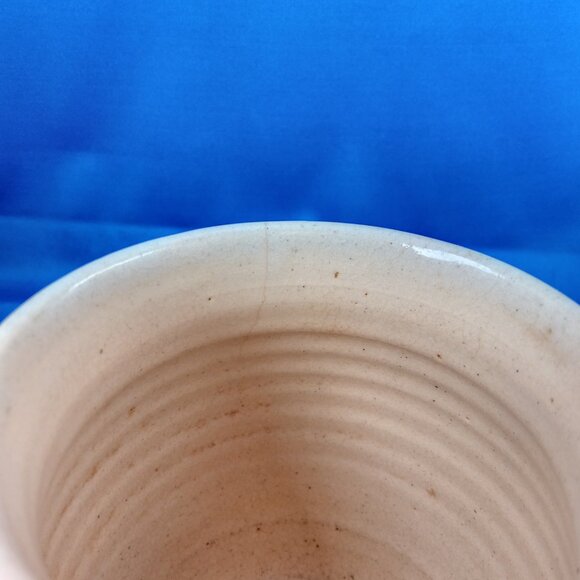 Handmade art pottery mug with blue iris design - Picture 4 of 8